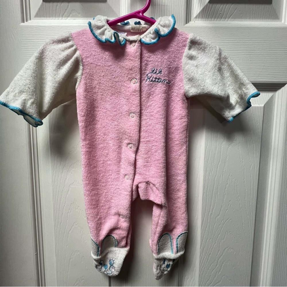 Vintage Carters One Piece Sleeper 1980s Terrycloth Lil Kittens Bunnies Small